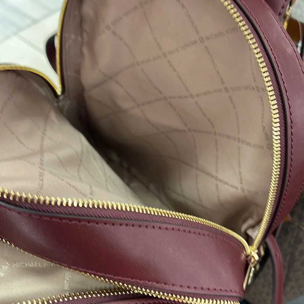 Michael Kors Jaycee Medium Pebbled Leather Backpack Oxblood/Golden NWT